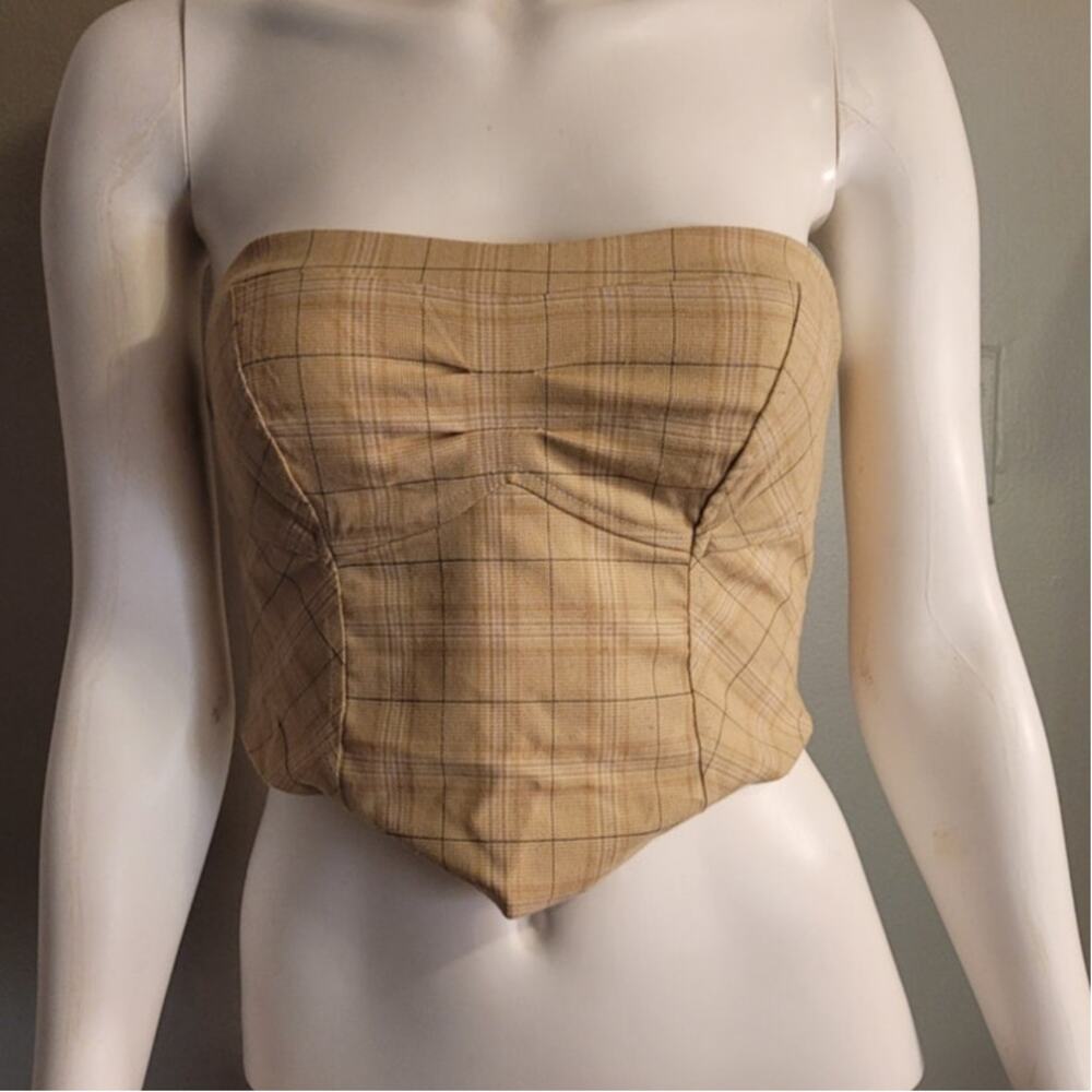 Free people plaid corset top strapless out west western crop tan tube top sz 4 - Picture 2 of 15